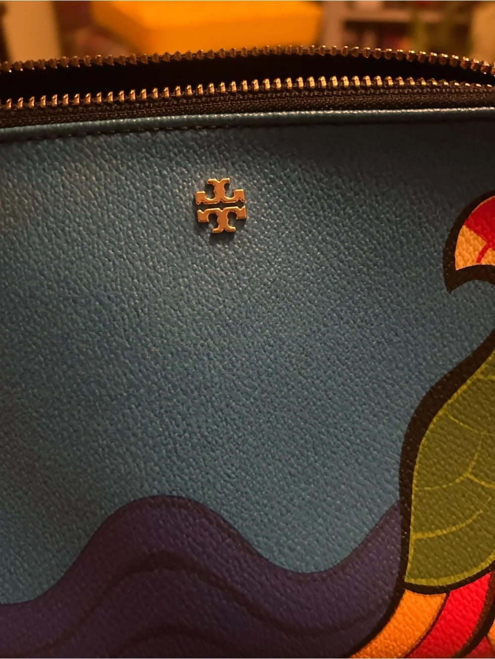 Tory Burch Blue Parrot Printed Cosmetic Pouch